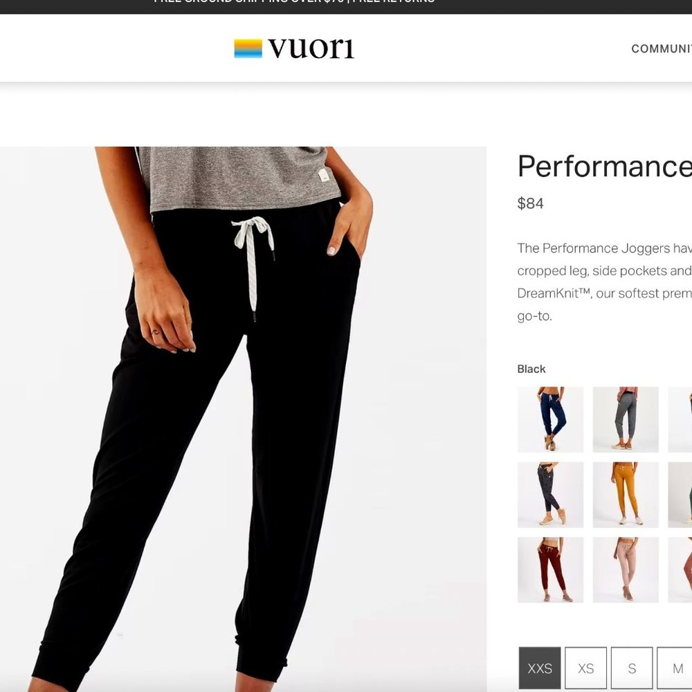 NWOT Vuori Black Performance Jogger XXS